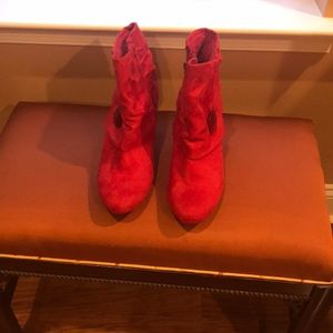 Red brushed suede ankle booties